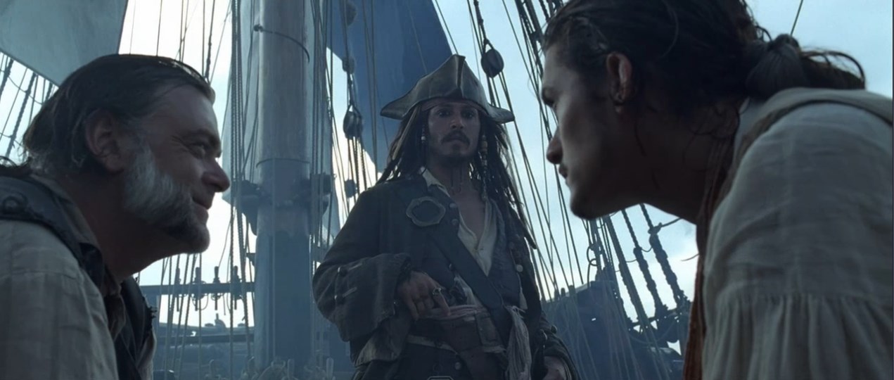 Капитан Джек Воробей Уилл Тёрнер Мистер Гиббс — Двух черепах заарканил?
— Да, двух морских черепах.
— А где взял верёвку?
— Сплёл из шерсти... со спины.