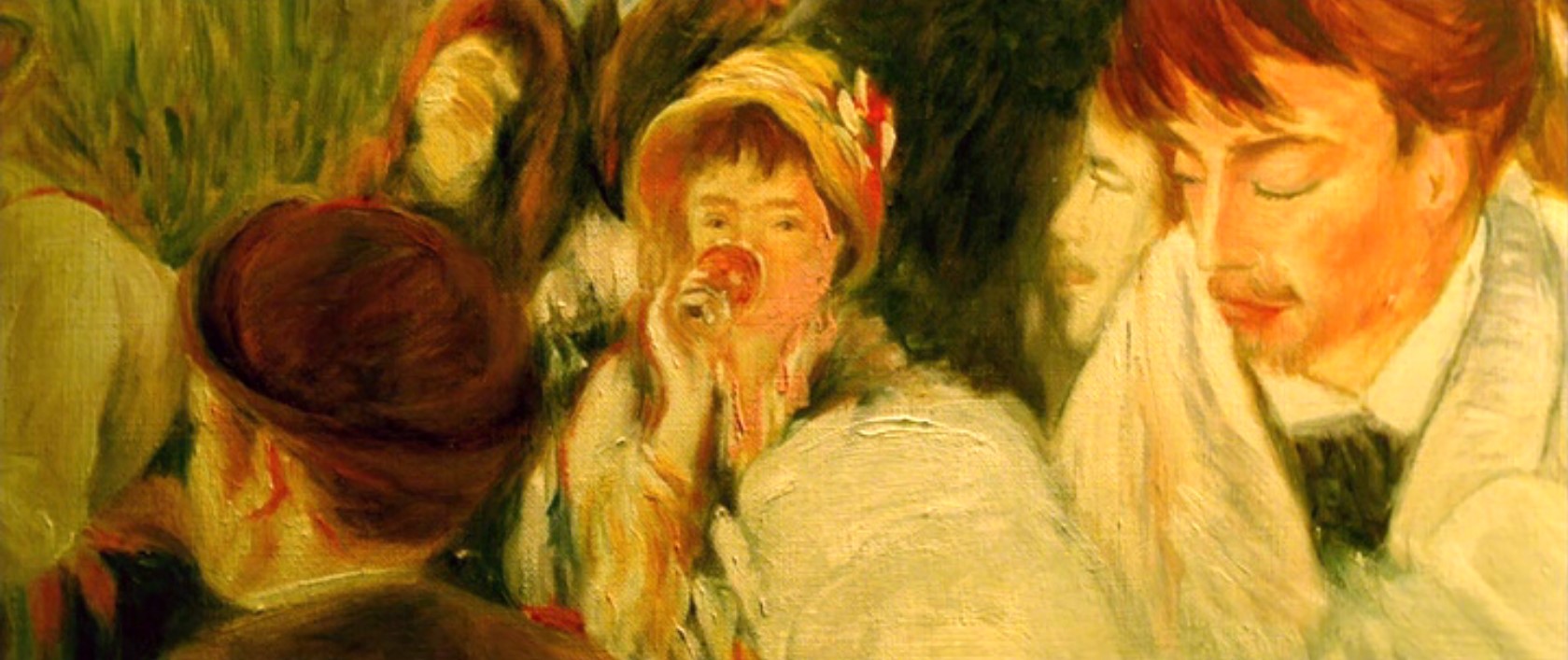 Сколько лет я рисую эту картину... и единственный персонаж, который остался для меня загадкой — это девушка со стаканом воды. Она в центре, а мысли её где-то витают...