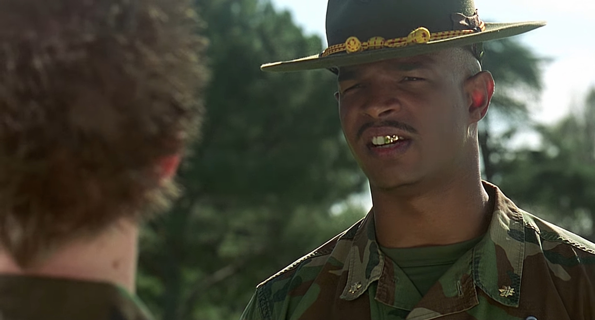 — Вы знаете, что собаки не допускаются в строй, мистер Эйс Вентура?
— Меня это не касается. Это собака — поводырь для слепых.
— Зачем тебе слепая собака?
— Это я слепой, а не собака, идиот! [гав!]