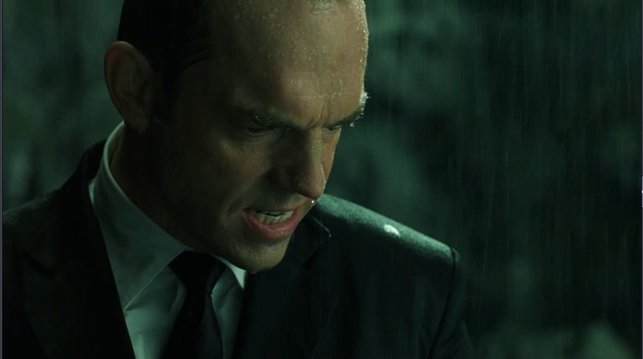 Агент Смит — Почему, мистер Андерсон, почему? Во имя чего? Что вы делаете? Зачем, зачем встаете? Зачем продолжаете драться? Неужели вы верите в какую-то миссию, или вам просто страшно погибать? Так в чем же миссия, может быть, вы откроете? Это свобода, правда, может быть, мир, или вы боретесь за любовь? Иллюзии, мистер Андерсон, причуды восприятия. Хрупкие логические теории слабого человека, который отчаянно пытается оправдать свое существование — бесцельное и бессмысленное! Но они, мистер Андерсон, как и Матрица, столь же искусственны. Только человек может выдумать скучное и безжизненное понятие — «любовь»! Вам пора это увидеть, мистер Андерсон, увидеть и понять! Вы не можете победить, продолжать борьбу бессмысленно. Почему, мистер Андерсон, почему вы упорствуете?
— Потому что это мой выбор.