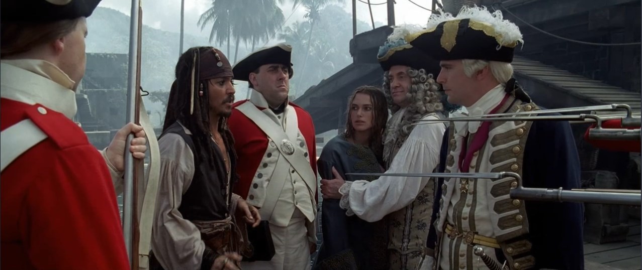 Капитан Джек Воробей Джеймс Норрингтон — Джек Воробей, не так ли?
— Капитан Джек Воробей, мой друг!
— А где же Ваш корабль, капитан?
— Присматриваю его тут.