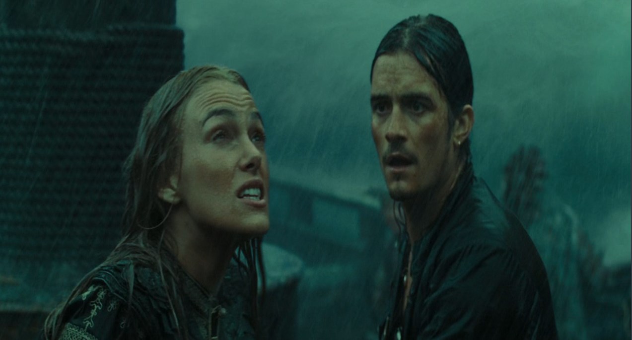 Уилл Тёрнер Капитан Гектор Барбосса — Барбосса, пожени нас.
— Не могу, я сейчас немножко занят.
— Барбосса, немедленно.
— Ну ладно. Дорогие мои, мы собрались здесь сегодня, чтобы пригвоздить твои кишки к мачте, мерзкий сифилитик!