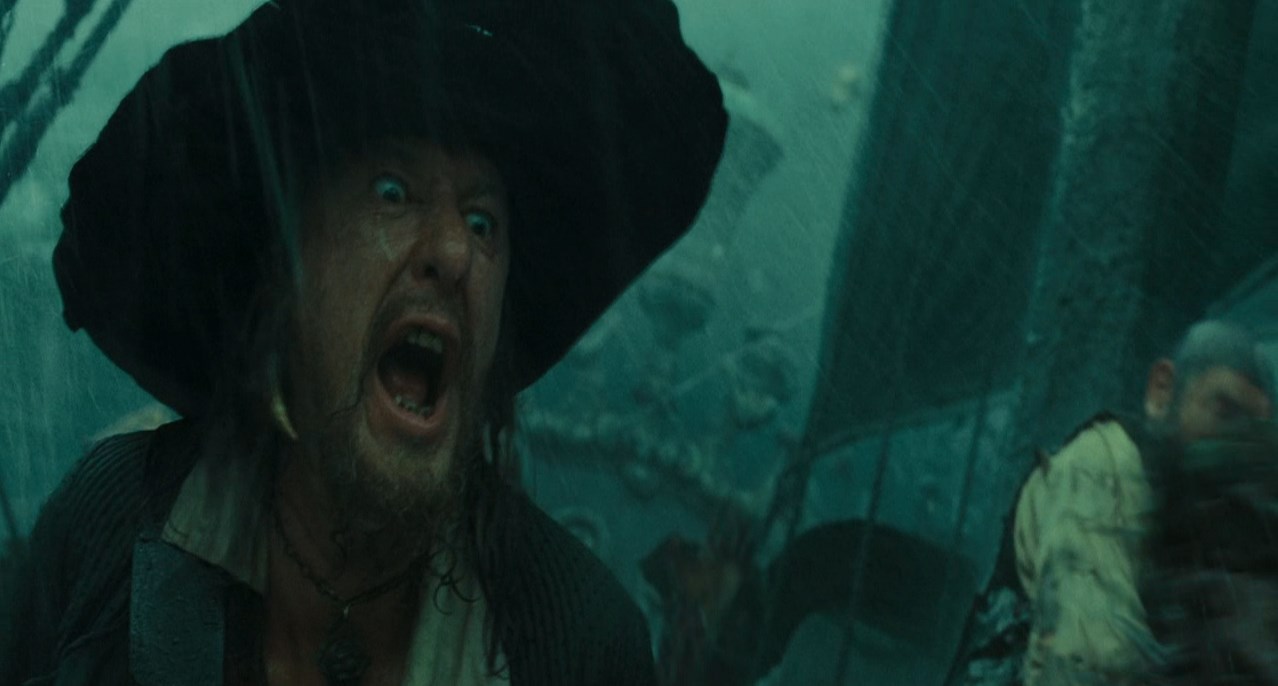 Уилл Тёрнер Капитан Гектор Барбосса — Барбосса, пожени нас.
— Не могу, я сейчас немножко занят.
— Барбосса, немедленно.
— Ну ладно. Дорогие мои, мы собрались здесь сегодня, чтобы пригвоздить твои кишки к мачте, мерзкий сифилитик!