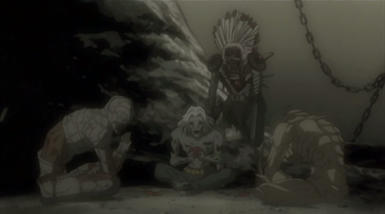 — Говорят, Рюук живет у человека, как домашнее животное...
— Интересно, о чём он думает?
— У него совсем нет гордости! Он нас просто позорит!
— Нет, я говорю о человеке, который его приютил! Зачем держать в доме такую уродину, как Рюук?
— Что это за человек? Он женщина или мужчина?