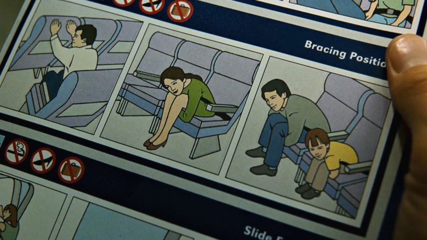 — Знаете, для чего в самолётах нужны кислородные маски?
— Чтобы дышать.
— Кислород опьяняет. В катастрофических ситуациях люди впадают в панику и бешено глотают воздух, и вдруг эйфория, покой, и ты смиряешься с судьбой. Вот рисунок. Аварийное приводнение — 600 миль в час. А на лицах спокойствие, как у коров в Индии.
— Это интересная теория.