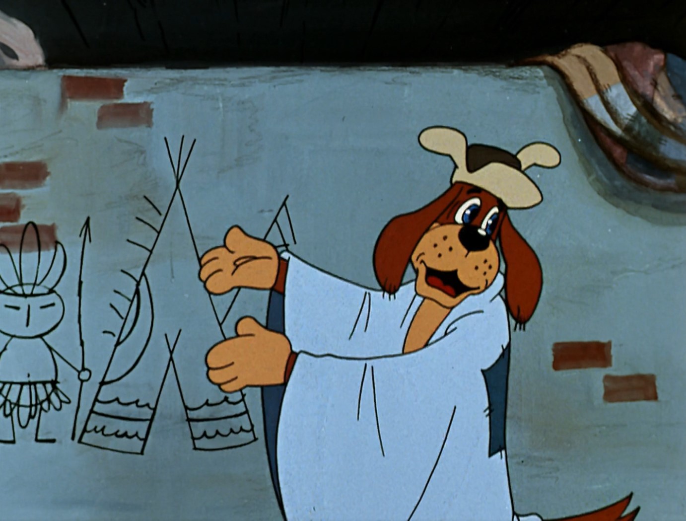 — Ну и что это? Что это за народное творчество?
— Эх ты, серость! Это индейская национальная народная изба. «Фиг-Вам» называется!
— Дожили! Мы его, можно сказать, на помойке нашли, отмыли, очистили от очисток, а он нам тут фигвамы рисует...